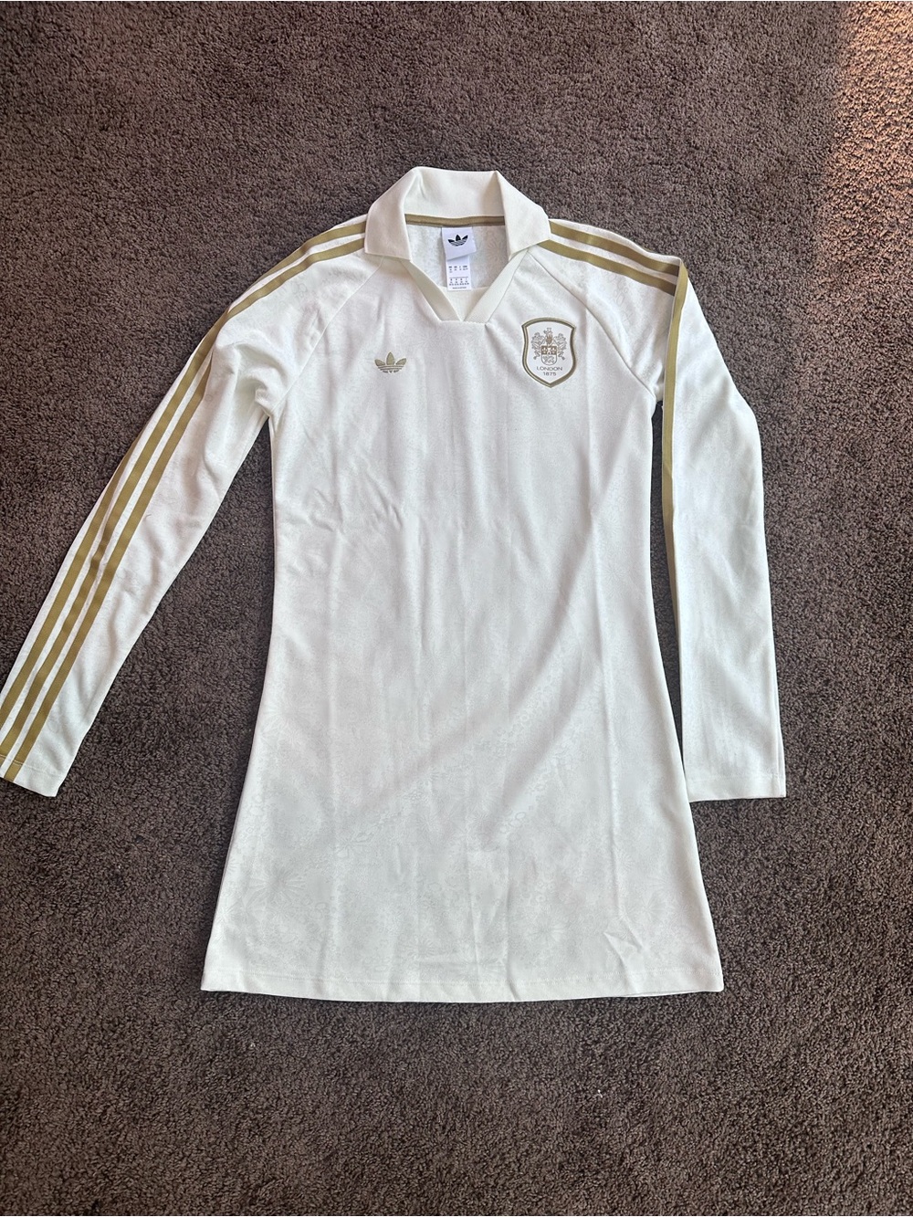 adidas White Long-Sleeve Soccer Dress Top with Gold Stripes - Picture 2 of 4